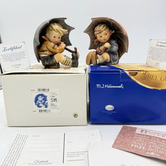 Goebel Hummel Umbrella Boy & Girl Porcelain Figurine 4 3/4” Germany Box /COA
